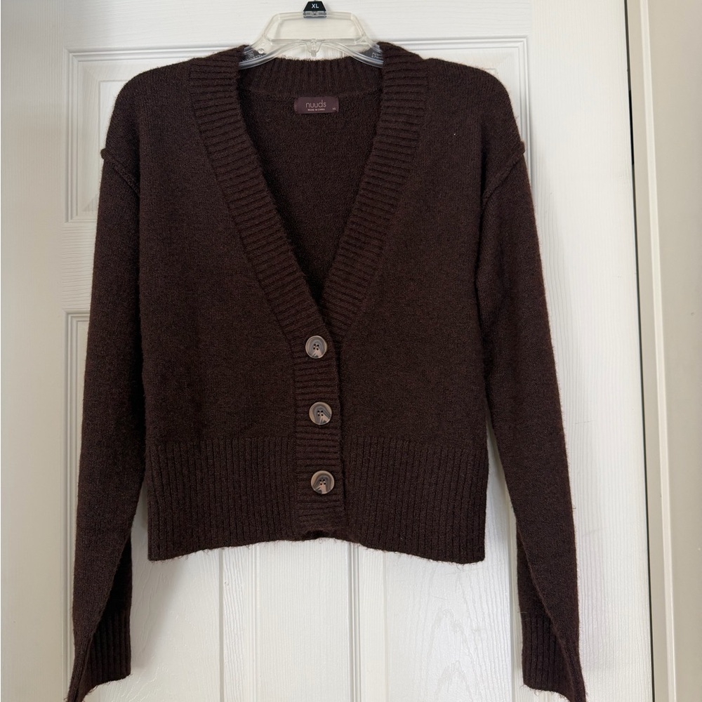 Nuuds Cozy Knit Cardigan, chocolate brown, size XS